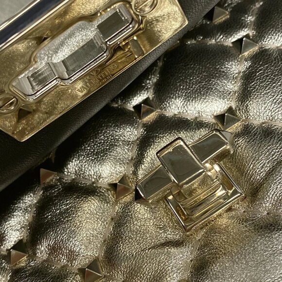 VALENTINOGARAVANI Rockstud Spike Small Bag - Gold Leather Handbag 958-082525 - Picture 9 of 14